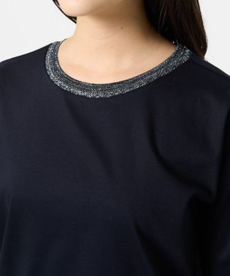 MK MICHEL  / エムケーミッシェルクラン ラメ入りネックデザインTシャツ/接触冷感/洗える セール】ラメ入りネックデザインTシャツ/接触冷感/洗える（T