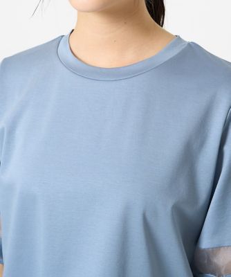 【小さいサイズ】シアー切替えランタンスリーブカットソー／接触冷感／洗える