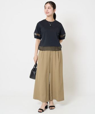 【小さいサイズ】シアー切替えランタンスリーブカットソー／接触冷感／洗える