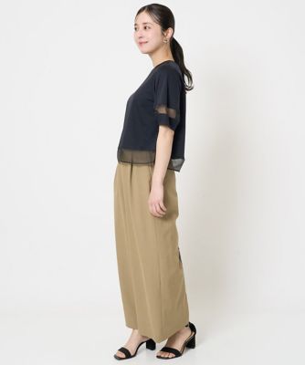 【小さいサイズ】シアー切替えランタンスリーブカットソー／接触冷感／洗える