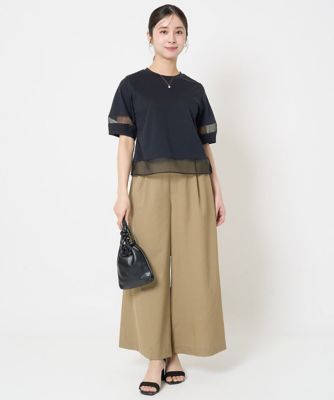 【小さいサイズ】シアー切替えランタンスリーブカットソー／接触冷感／洗える
