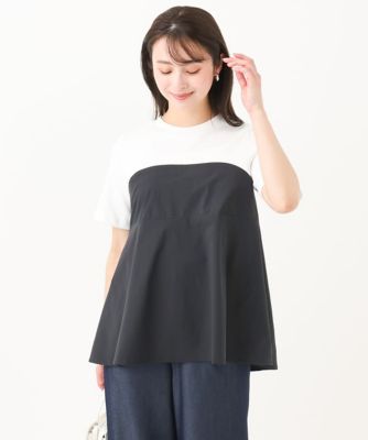 ＜MK MICHEL KLEIN（Women/小さいサイズ）＞【小さいサイズ】ビスチェレイヤード風フレアーＴシャツ（無地）／洗える