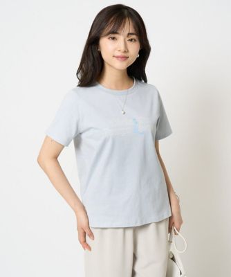 小さいサイズ】ラメ入りネックデザインTシャツ／接触冷感