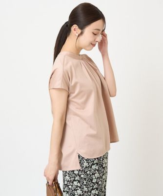 【小さいサイズ】バックパール調釦デザインスタンドネックカットソー／洗える