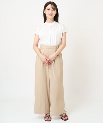 【小さいサイズ】バックパール調釦デザインスタンドネックカットソー／洗える
