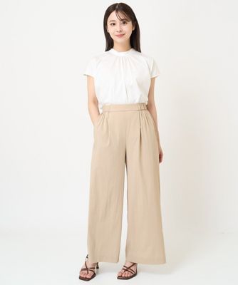 【小さいサイズ】バックパール調釦デザインスタンドネックカットソー／洗える