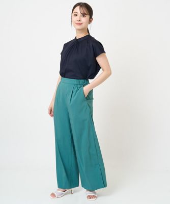 【小さいサイズ】バックパール調釦デザインスタンドネックカットソー／洗える