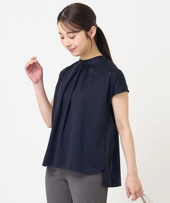 ＜MK MICHEL KLEIN（Women/小さいサイズ）＞【小さいサイズ】バックパール調釦デザインスタンドネックカットソー／洗える