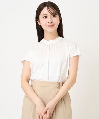 【小さいサイズ】バックパール調釦デザインスタンドネックカットソー／洗える