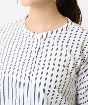 【小さいサイズ】先染めストライプ柄ドロストデザインカットソー／洗える