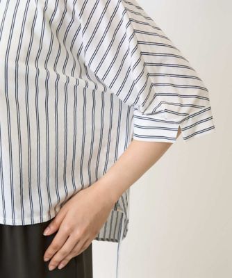【小さいサイズ】先染めストライプ柄ドロストデザインカットソー／洗える