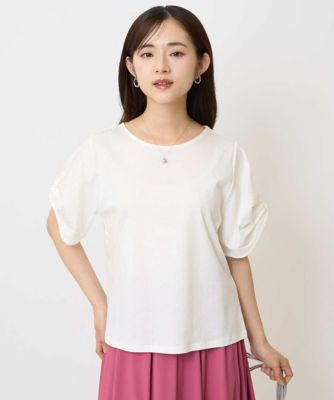 MK MICHEL KLEIN（Women/小さいサイズ）/エムケーミッシェルクラン 【小さいサイズ】タックスリーブポンチカットソー／接触冷感／洗える