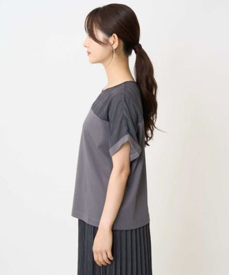 【小さいサイズ】シアーチェック切替えカットソー／洗える