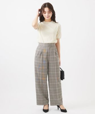 【小さいサイズ】サスペンダー付きワイドパンツ（チェック・無地）／２ｗａｙ／洗える