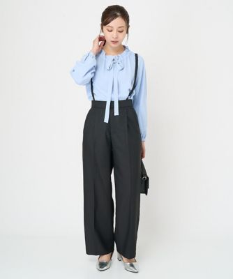 【小さいサイズ】サスペンダー付きワイドパンツ（チェック・無地）／２ｗａｙ／洗える