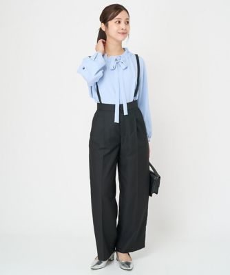 【小さいサイズ】サスペンダー付きワイドパンツ（チェック・無地）／２ｗａｙ／洗える