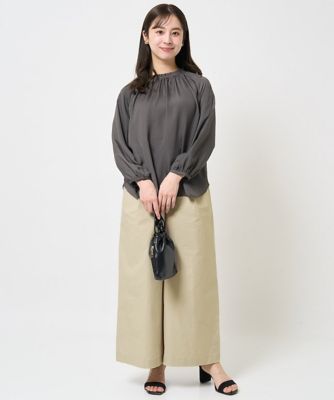 【小さいサイズ】ストレッチツイル　プルオンワイドパンツ／洗える