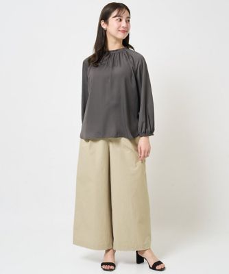 【小さいサイズ】ストレッチツイル　プルオンワイドパンツ／洗える