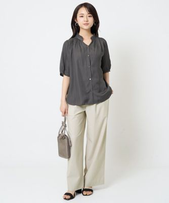 小さいサイズ】ワイドストレート ストレッチプルオンパンツ／洗える