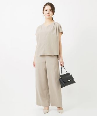 【小さいサイズ】シボストレッチワイドパンツ／セットアップ対応／洗える