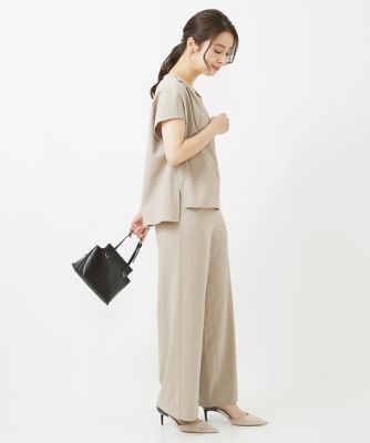 【小さいサイズ】シボストレッチワイドパンツ／セットアップ対応／洗える