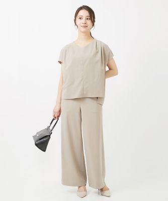 【小さいサイズ】シボストレッチワイドパンツ／セットアップ対応／洗える