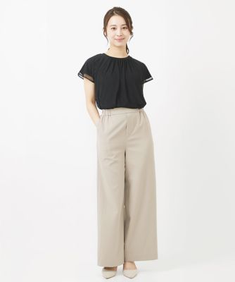 【小さいサイズ】シボストレッチワイドパンツ／セットアップ対応／洗える