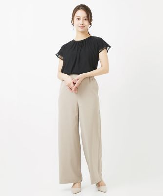 【小さいサイズ】シボストレッチワイドパンツ／セットアップ対応／洗える