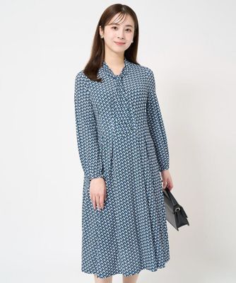 【SALE】MK MICHEL KLEIN（Women/小さいサイズ）/エムケーミッシェルクラン ボウタイデザイン幾何柄ワンピース/洗える ネイビー57 ワンピース・ドレス【三越伊勢丹/公式】