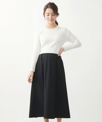 ＜MK MICHEL KLEIN（Women/小さいサイズ）＞【小さいサイズ】ニット×タフタコンビワンピース／洗える