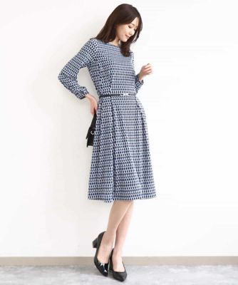 ＜MK MICHEL KLEIN（Women/小さいサイズ）＞【小さいサイズ】［イージーケア］幾何柄ジャージーワンピース／洗濯機で洗える