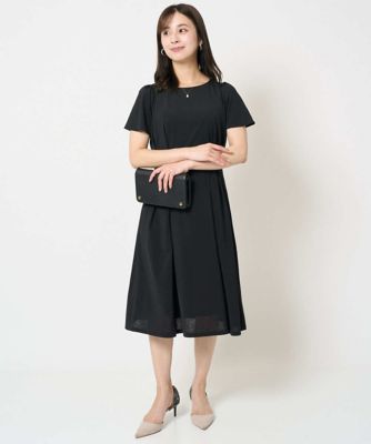 小さいサイズ】ウエストタックジャージーワンピース（幾何柄・無地