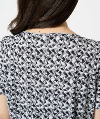 小さいサイズ】ウエストタックジャージーワンピース（幾何柄・無地