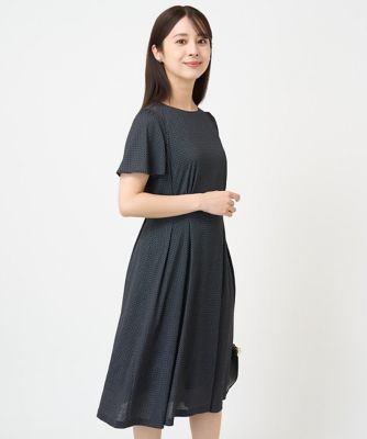＜MK MICHEL KLEIN（Women/小さいサイズ）＞【小さいサイズ】幾何柄ジャージー半袖ワンピース／イージーケア