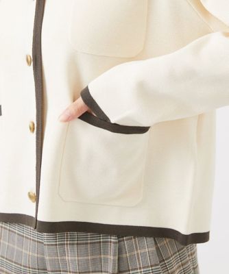 【小さいサイズ】配色パイピングニットカーディガン／洗える