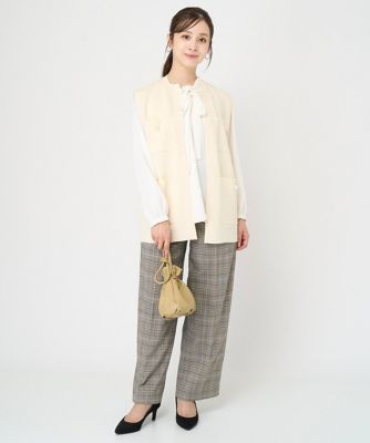【小さいサイズ】パール調釦デザインニットジレ／洗える