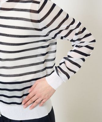 小さいサイズ】シアーボーダーニットカーディガン／洗える | MK MICHEL