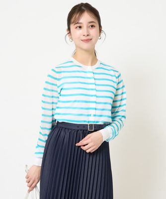 【SALE】MK MICHEL KLEIN（Women/小さいサイズ）/エムケーミッシェルクラン シアーボーダーニットカーディガン/洗える ブルー55 トップス【三越伊勢丹/公式】