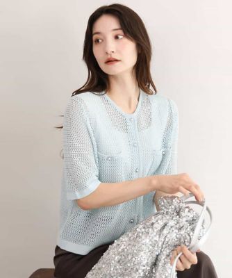 小さいサイズ】［洗える］メッシュ編み半袖ジャケットライクニット
