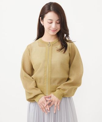 【小さいサイズ】メッシュ編みシアーＺＩＰニットブルゾン／洗える