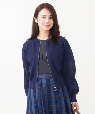 【小さいサイズ】メッシュ編みシアーＺＩＰニットブルゾン／洗える