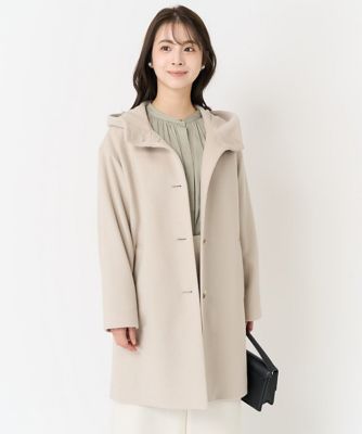 小さいサイズ】Super100sウール ミドル丈フーデットコート