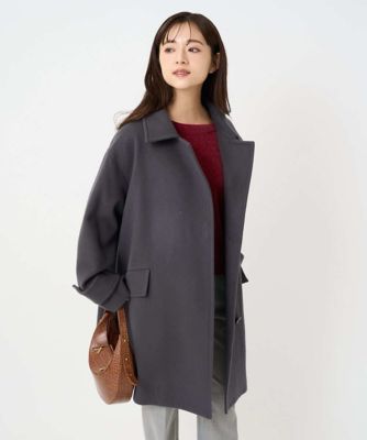 小さいサイズ】SUPER100sウール スタンドカラーミドルコート