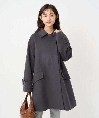 小さいサイズ】SUPER100sウール スタンドカラーミドルコート