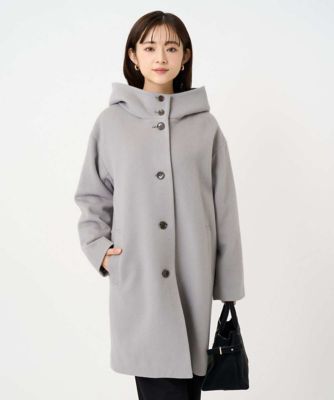 ＜MK MICHEL KLEIN（Women/小さいサイズ）＞【小さいサイズ】ＳＵＰＥＲ１００ｓウール　フーデットミドルコート