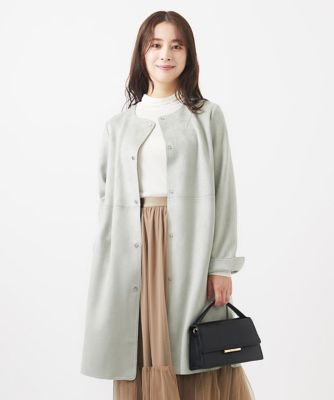 ＜MK MICHEL KLEIN（Women/小さいサイズ）＞【小さいサイズ】フェイクスウェードノーカラーコート／洗える