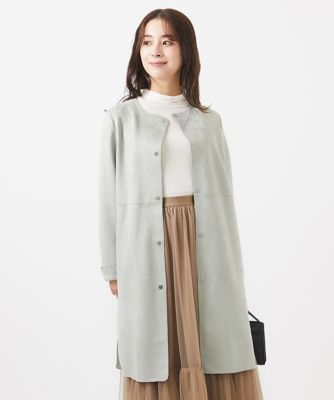 【小さいサイズ】フェイクスウェードノーカラーコート／洗える