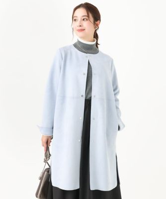 【小さいサイズ】フェイクスウェードノーカラーコート／洗える