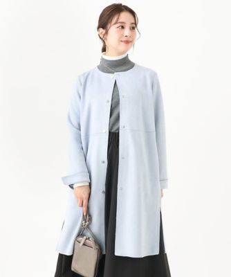 【小さいサイズ】フェイクスウェードノーカラーコート／洗える