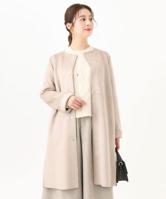 ＜MK MICHEL KLEIN（Women/小さいサイズ）＞【小さいサイズ】フェイクスウェードノーカラーコート／洗える